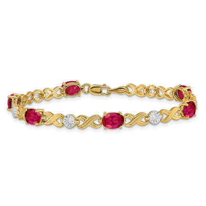 14k Yellow Gold Natural Diamond and Ruby Infinity Bracelet