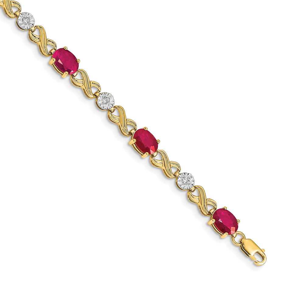 14k Yellow Gold Natural Diamond and Ruby Infinity Bracelet