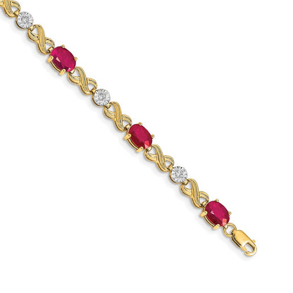 14k Yellow Gold Natural Diamond and Ruby Infinity Bracelet