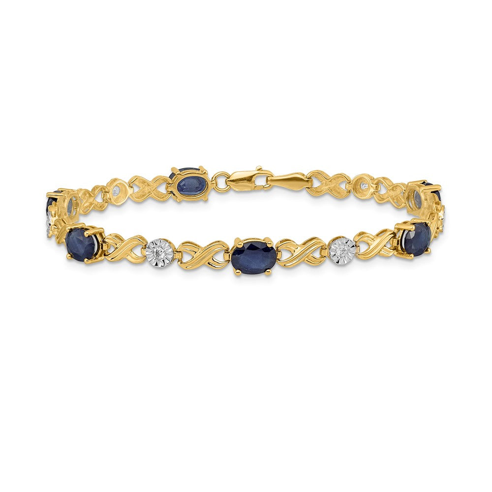 14k Yellow Gold Natural Diamond and Sapphire Infinity Bracelet