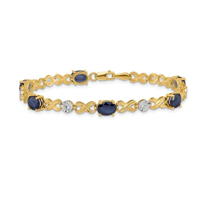 14k Yellow Gold Natural Diamond and Sapphire Infinity Bracelet