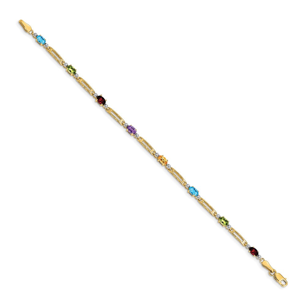 14k Yellow Gold Fancy Natural Diamond and Gemstone Rainbow Bracelet