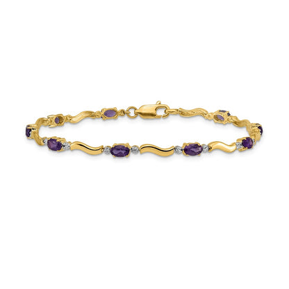 14k Yellow Gold Natural Diamond and Amethyst Bracelet