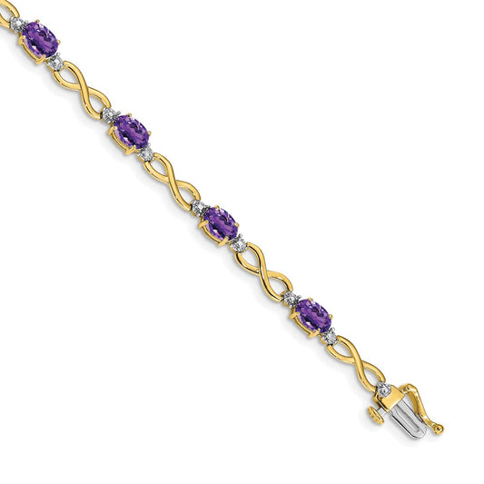 14k Yellow Gold Amethyst and Natural Diamond Infinity Bracelet