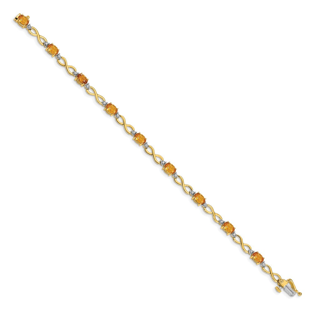 14k Yellow Gold Citrine Natural Diamond Infinity Bracelet