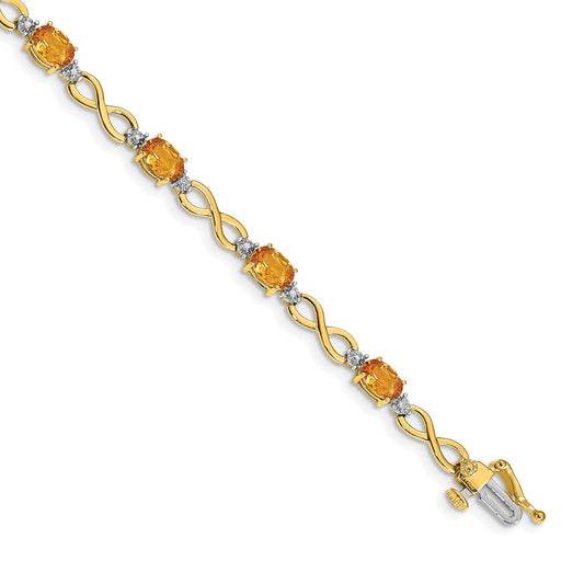 14k Yellow Gold Citrine Natural Diamond Infinity Bracelet