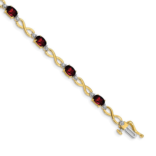 14k Yellow Gold Garnet and Natural Diamond Infinity Bracelet