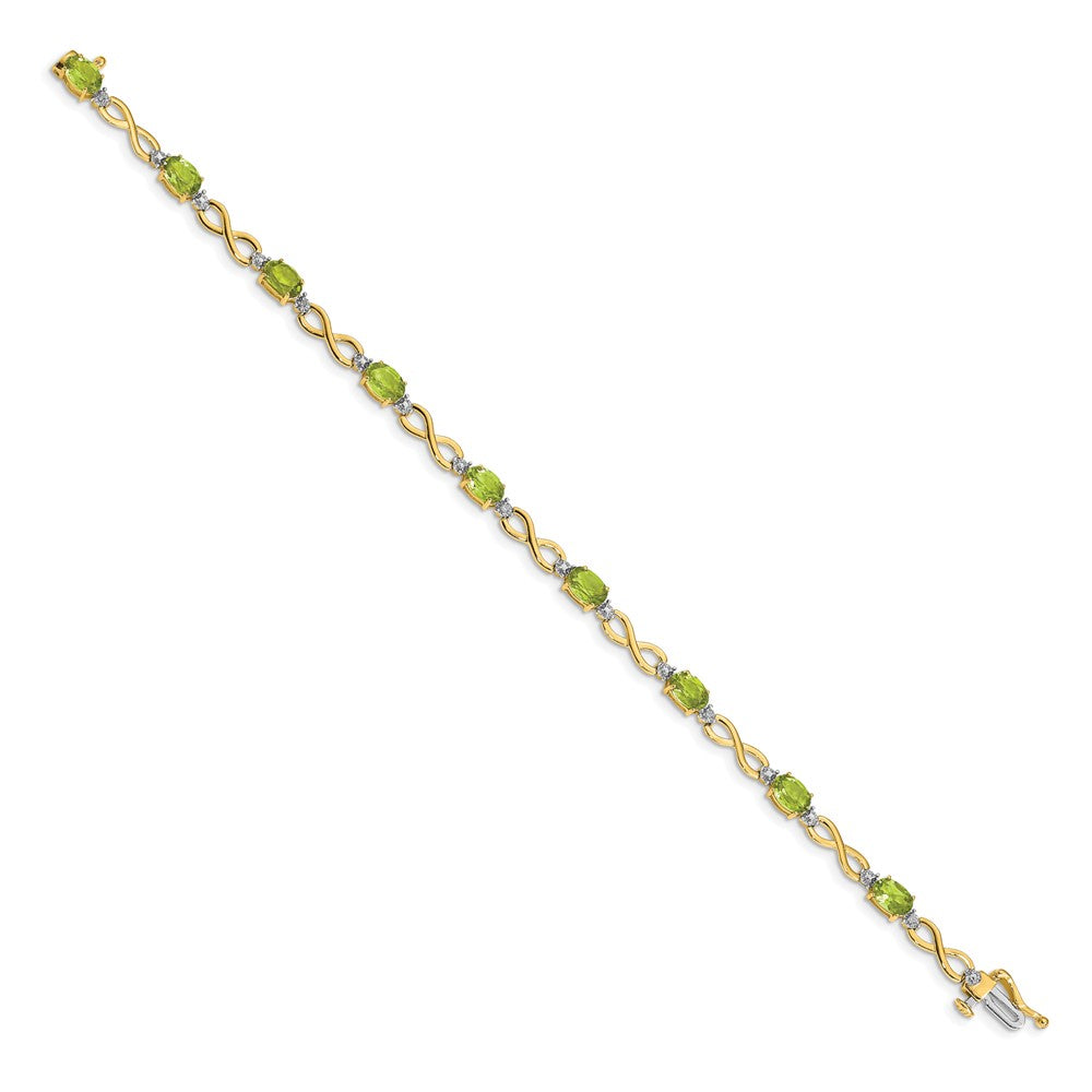 14k Yellow Gold Peridot and Natural Diamond Infinity Bracelet