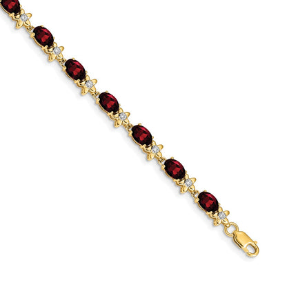 14k Yellow Gold Floral Natural Diamond and Garnet Bracelet