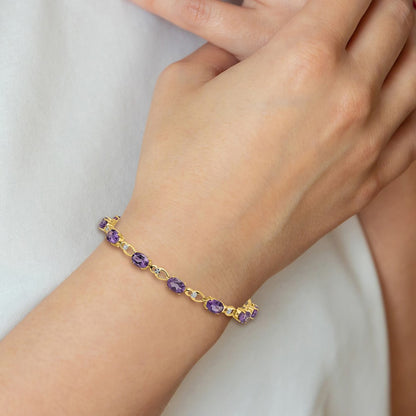 14k Yellow Gold Amethyst and Natural Diamond Bracelet