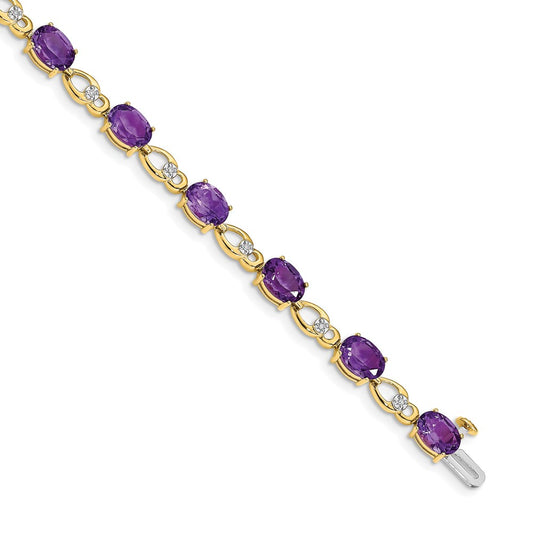 14k Yellow Gold Amethyst and Natural Diamond Bracelet