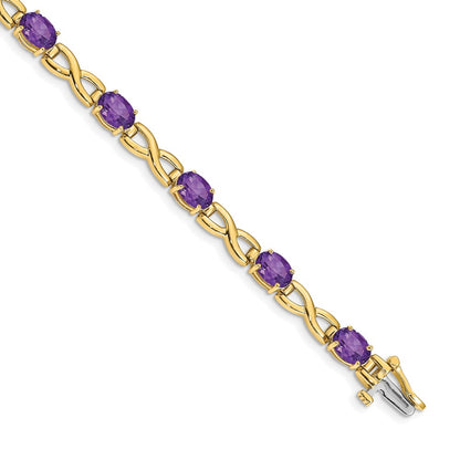 14k Yellow Gold 7x5mm Oval Amethyst Bracelet