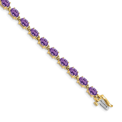 14k Yellow Gold 6x4mm Oval Amethyst Bracelet