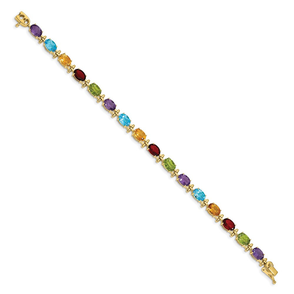 14k Yellow Gold Alternating Rainbow Gemstone Amethyst Peridot Garnet Citrine Blue Topaz 7 inch Bracelet