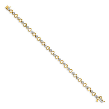 14k Yellow Gold Natural Diamond Heart Link Bracelet
