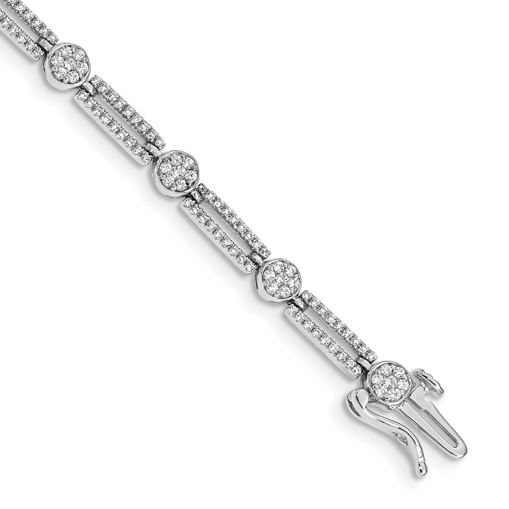 14k White Gold Natural Diamond Circle and Rectangle Link Bracelet