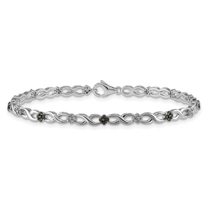 14k White Gold White and Black Natural Diamond Flower Infinity Bracelet