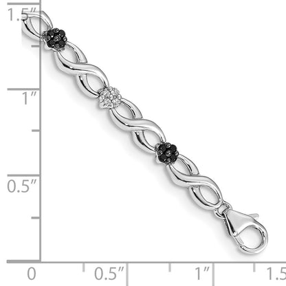 14k White Gold White and Black Natural Diamond Flower Infinity Bracelet