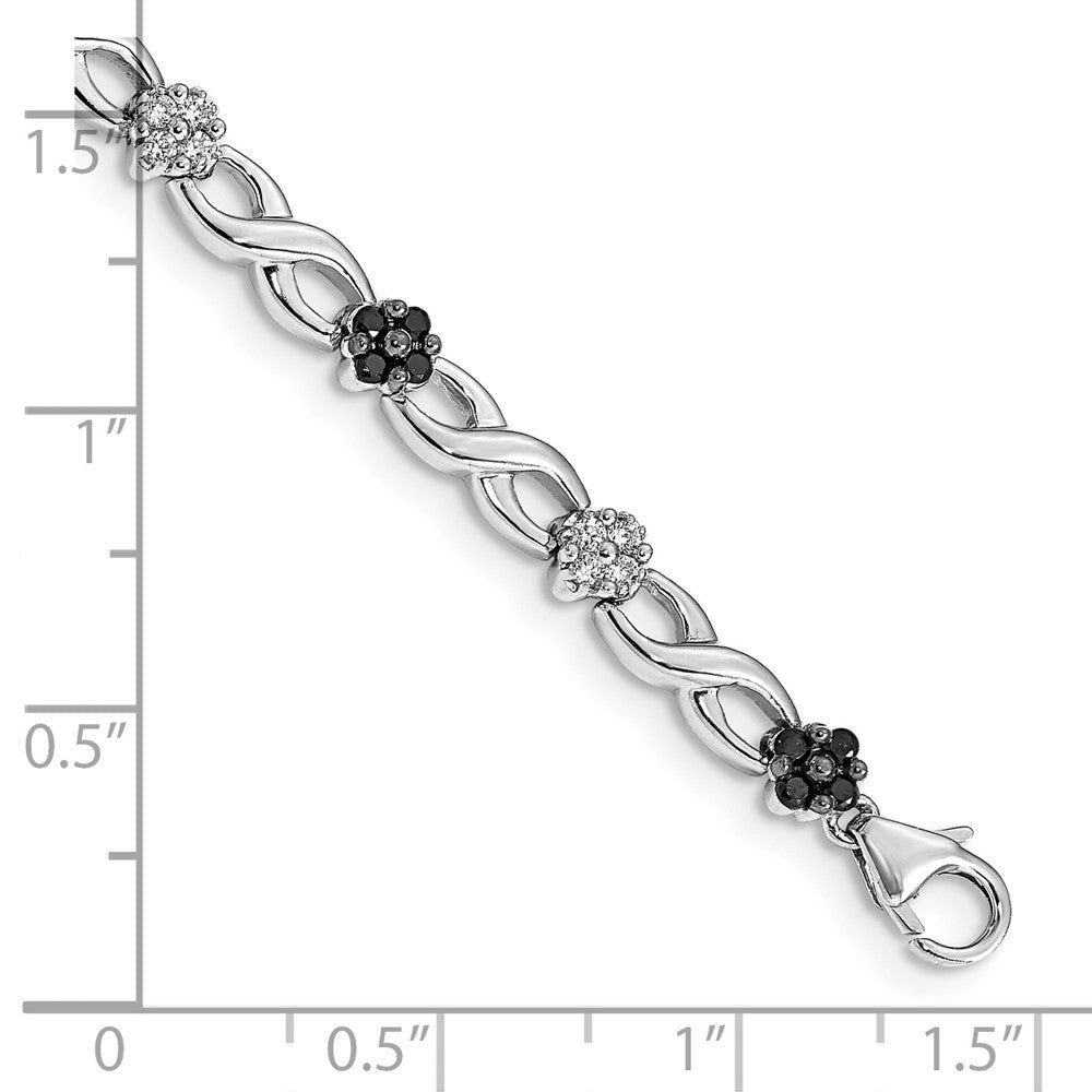 14k White Gold White and Black Natural Diamond Flower Infinity Bracelet