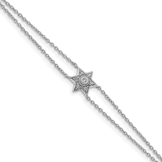 14k White Gold Natural Diamond Six Point Star 7.5 inch w/ .5in ext Bracelet