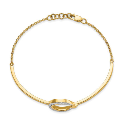 14k Yellow Gold Polished Moon and Star Natural Diamond 7in w/.5in ext Bracelet