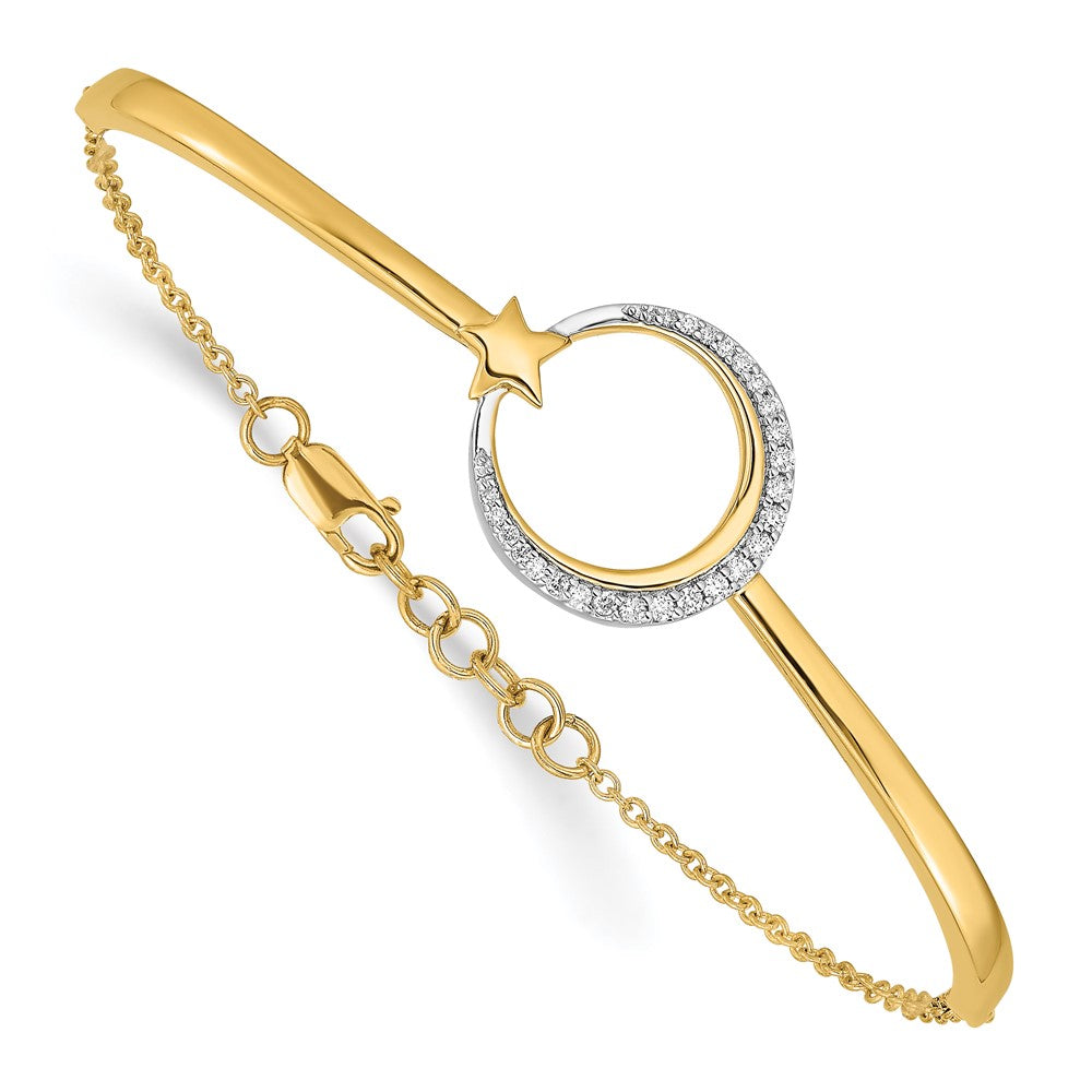 14k Yellow Gold Polished Moon and Star Natural Diamond 7in w/.5in ext Bracelet