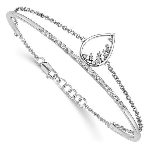 14k White Gold Polished Teardrop Bar Natural Diamond 7in Bracelet