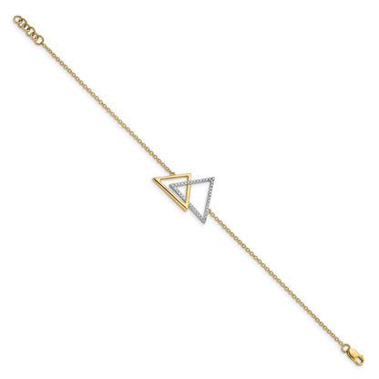 14k Yellow Gold Polished Double Triangle Natural Diamond 7in w/.5in ext Bracelet