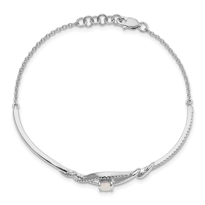 14k White Gold Opal ByPass 7in w/.5in ext Bar Bracelet