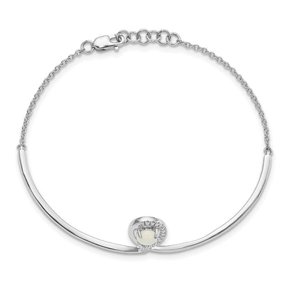 14k White Gold Fancy Opal Drop 7in w/.5in ext Bar Bracelet