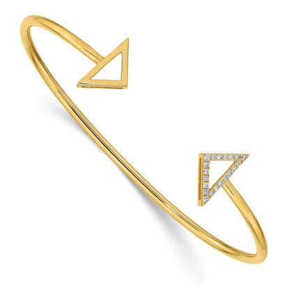 14k Yellow Gold Polished Natural Diamond Triangle Cuff Bangle