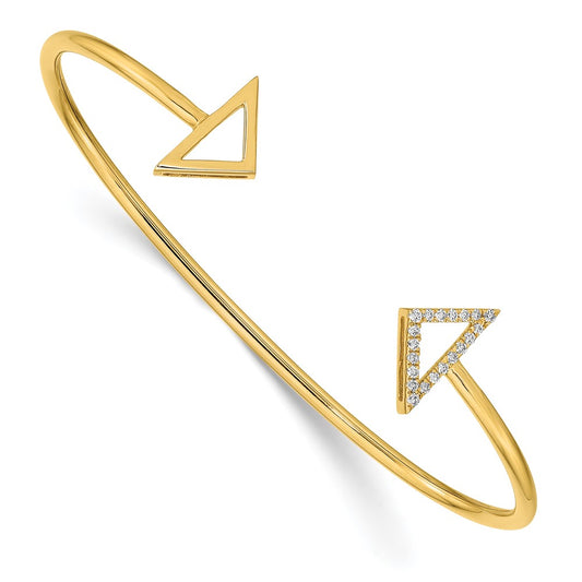 14k Yellow Gold Polished Natural Diamond Triangle Cuff Bangle