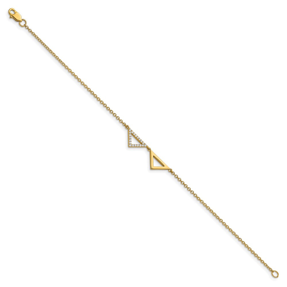 14k Yellow Gold Polished Natural Diamond Double Triangle 7in Bracelet
