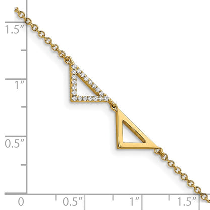 14k Yellow Gold Polished Natural Diamond Double Triangle 7in Bracelet