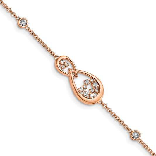 14k Rose Gold Polished Natural Diamond Teardrop 7in Bracelet
