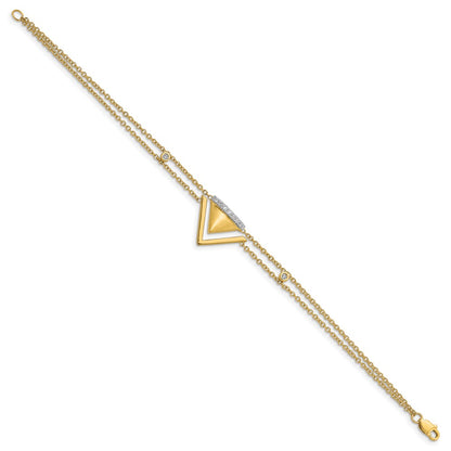 14k Yellow Gold Satin/Polished Natural Diamond Double Triangle 2-strand 7in Bracelet