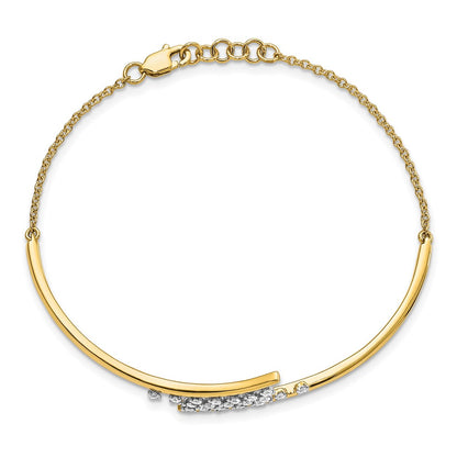 14k Yellow Gold Polished Natural Diamond Cluster Center Bar 7in w/.5 ext Bracelet