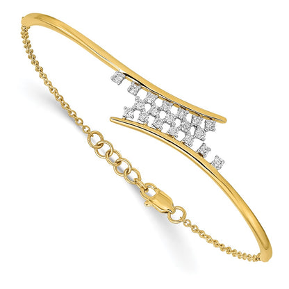 14k Yellow Gold Polished Natural Diamond Cluster Center Bar 7in w/.5 ext Bracelet