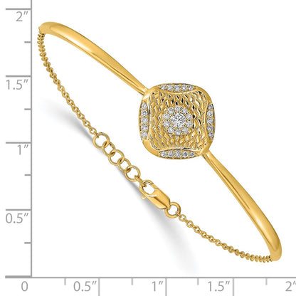 14k Yellow Gold Polished Natural Diamond Square Weave Bar 7in w/.5 ext Bracelet