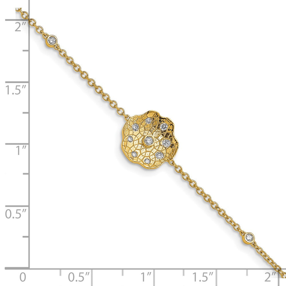 14k Yellow Gold Polished and Textured Natural Diamond Circle 7in Bracelet