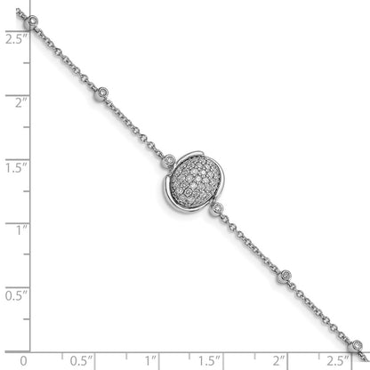 14k White Polished Oval Pave Natural Diamond 7in Bracelet