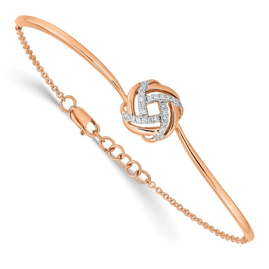 14k Rose Gold Polished Natural Diamond Love Knot 7in w/.5in ext Bracelet
