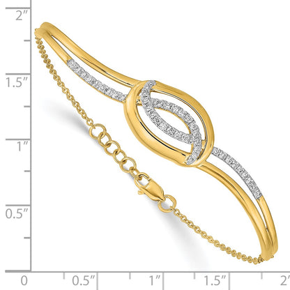14k Yellow Gold Polished Natural Diamond Oval Bar 7in w/.5in ext Bracelet