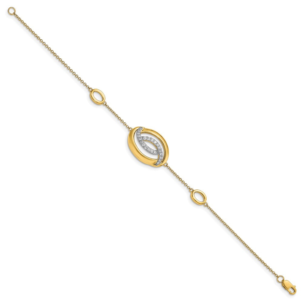 14k Yellow Gold Polished Natural Diamond Oval 7in Bracelet