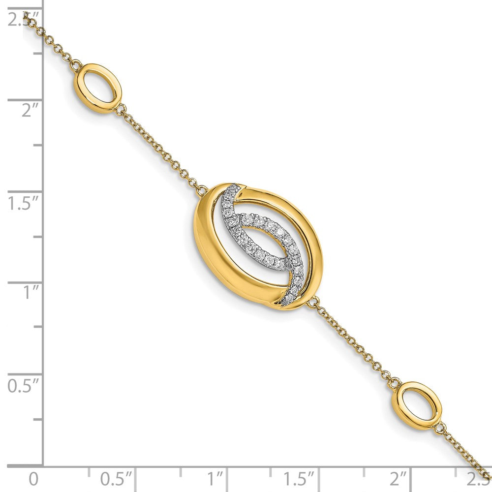 14k Yellow Gold Polished Natural Diamond Oval 7in Bracelet