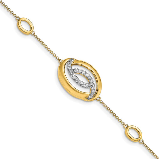 14k Yellow Gold Polished Natural Diamond Oval 7in Bracelet