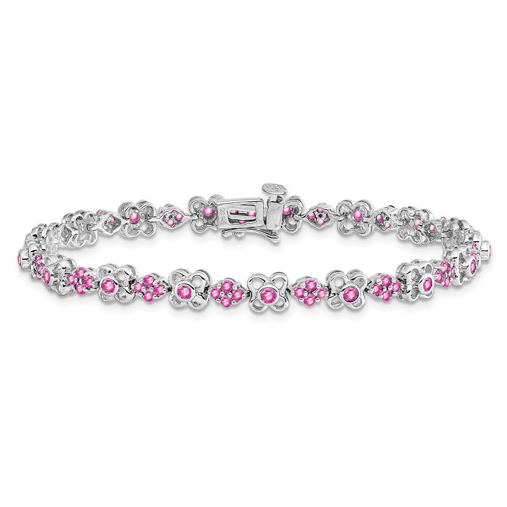 14k White Gold Created Pink Sapphire Bracelet