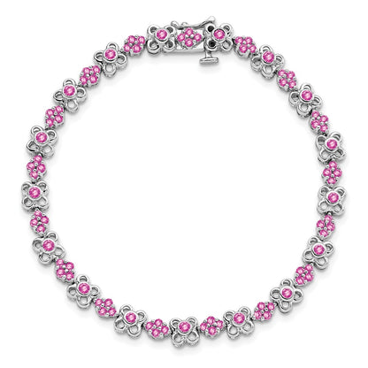 14k White Gold Created Pink Sapphire Bracelet