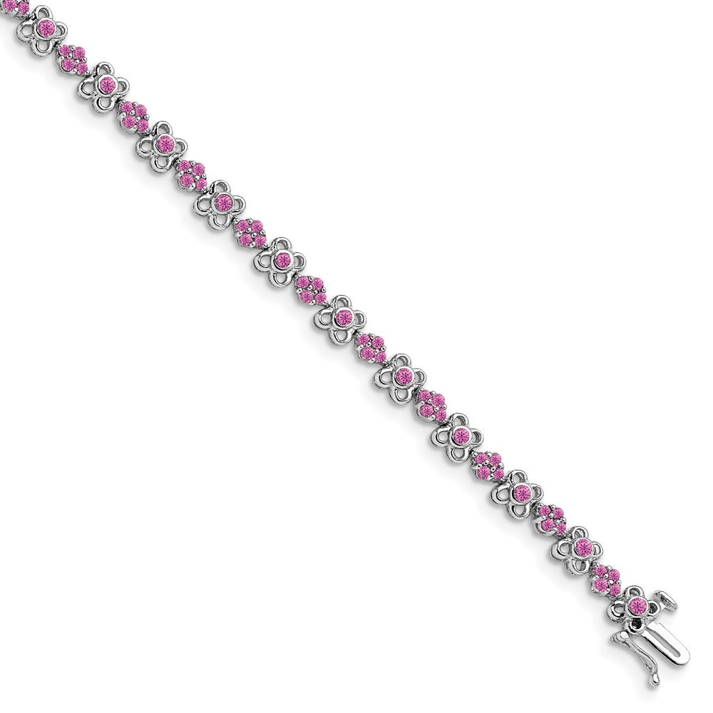14k White Gold Created Pink Sapphire Bracelet