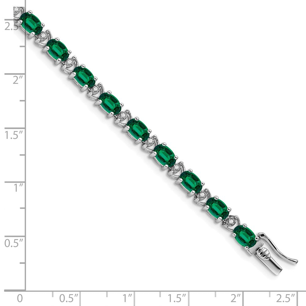 14k White Gold Oval Created Emerald and Natural Diamond Bracelet